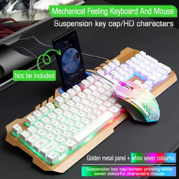 Cu Fir Luminos De Metal Cu Iluminare De Fundal Cu Laser Usb Mouse Tastatura Computerului Set Mecanic Simt Pc Gaming Claviatură Gamer Computador Tastiera