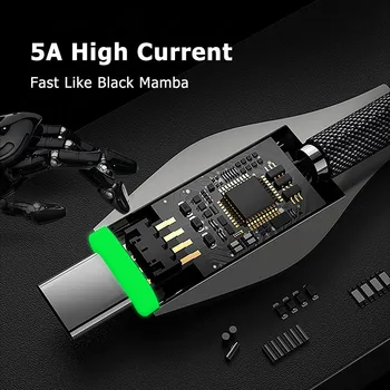 3m USB de Tip C LED Cabluri 5A Rapid de Încărcare Pentru Samsung S9 S10 Xiaomi Redmi nota 9 pro Telefon Mobil linie de Date USB de Tip C-C prin Cablu