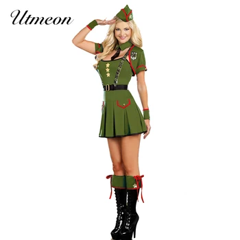 UTMEON Costume de Halloween Pentru Femei Sexy Cosplay Helloween Costum Verde de Armata Soldat Costum Adult Cosplay Costum Militar