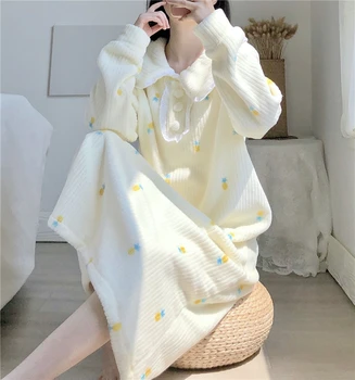 Toamna acasă haine femei pijamas rochie drăguț alb cu maneci lungi guler de pan peter cămăși de noapte de catifea cald sleepwear cămașă de noapte Y093
