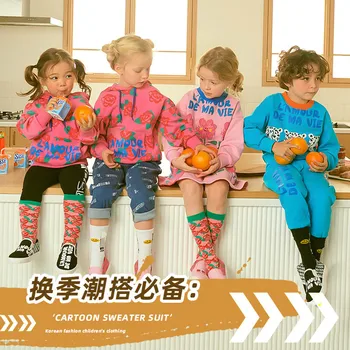 2021 Primăvară coreean Băiat și Fată Costum de Desene animate Pline de Imprimare Pulover Pantaloni de Flori Drăguț Copil Rochie de Sosete Set Tricou cu Fusta Set