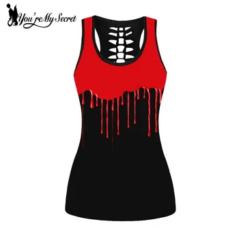 [Ești Secretul Meu] Simplu Roșii din Sânge de Imprimare Doamna Rezervor de Top Negru Gol Afară de Top fără Mâneci Femei Subțire Streetwear Vesta Neagra 4XL