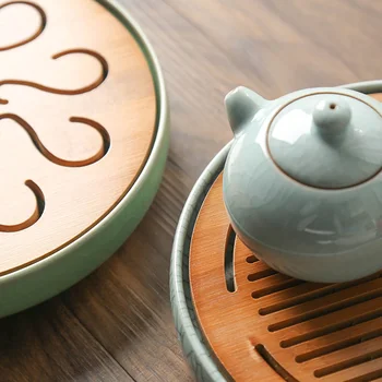 Longquan Celadon Ceai Set De Ceai Mic Tava Ceramica+Bambus De Stocare A Apei De Masă De Ceai Ceai Rotund Simplu Ceai Cu Farfurie Ceai Placa
