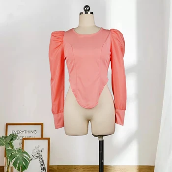 Bluze pentru femei Puff Maneca coreeană de Moda Guler Rotund Solid cu mâneci Lungi Primavara-Vara Tricouri Bluze Club de Petrecere Doamna din Africa