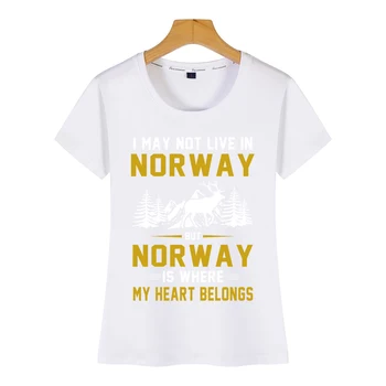 Topuri Tricou Femei norvegia inima mea e amuzant călătorie cadou de design jersey Umor Alb de Bumbac Tricou Femeie