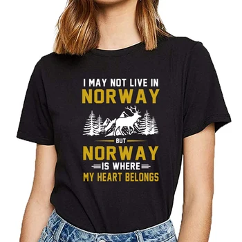 Topuri Tricou Femei norvegia inima mea e amuzant călătorie cadou de design jersey Umor Alb de Bumbac Tricou Femeie