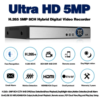 AI de Detectare a Feței de recunoaștere a Feței de Redare 8CH AHD Recorder Video de Rețea H. 265+ 5MP Hibrid DVR NVR IP aparat de Fotografiat de Securitate kit