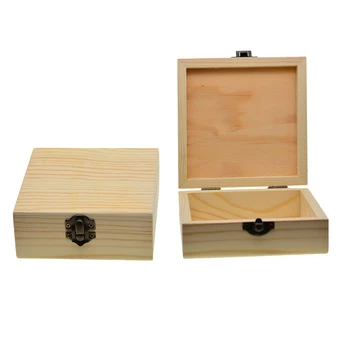 2 Bucăți Pătrate de Lemn Nevopsit Caseta de Bijuterii Simplu din Lemn Nefinisat, Trinket Box Caz Recipient cu Capac 12x12x5cm