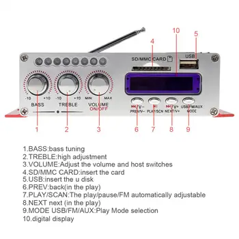 Kentiger HY-502S DC 12V Mini Bluetooth Amplificatoare, Amplificator pentru Căști SD/USB redarea Radio FM Cu Telecomanda Pentru Casa/Masina Dac