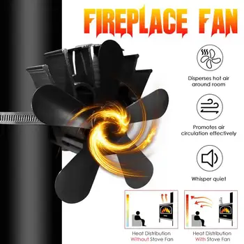 Semineu Fan 5 Lame De Căldură Alimentat Aragaz Ventilator Arzător De Lemn Eficient Negru Liniștit Acasă Deschide Haard Fan