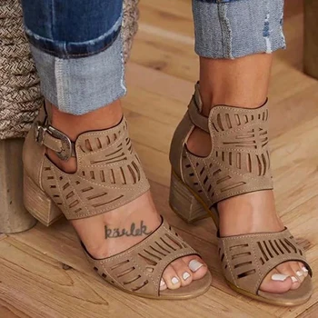 Nouă Femei Sandale Wegdge Vara Vintage Curea Glezna Elegant Doamnelor Pantofi Cu Toc Rotund Toe Scrub Sandale Feminine Pompe