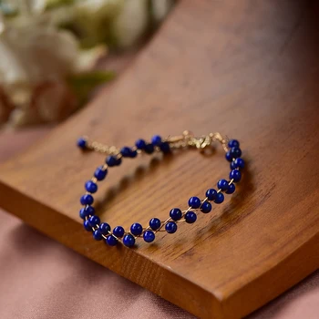 Handmade Natural Lapis Lazuli Țese Margele Brățară Brățară &Brățară Bijuterii Cadouri Pentru Femei En-Gros