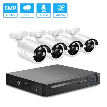 Hamrolte 4CH H. 265 5MP POE NVR Kit CCTV, Sistem de Securitate Impermeabil în aer liber POE Camera de Înregistrare Audio Xmeye Nor de Detectare a Feței