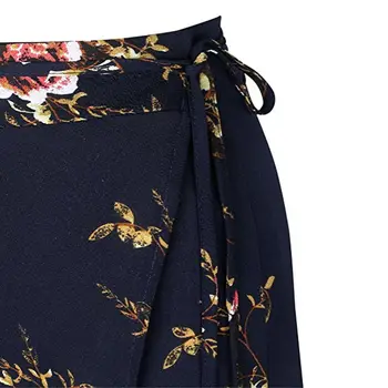 Noua Moda Femei Maxi Lung Fusta Talie Mare De Dantelă-Up Cu Print Floral De Vară Cutat Boho Beachwear Fusta