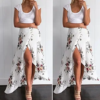 Noua Moda Femei Maxi Lung Fusta Talie Mare De Dantelă-Up Cu Print Floral De Vară Cutat Boho Beachwear Fusta