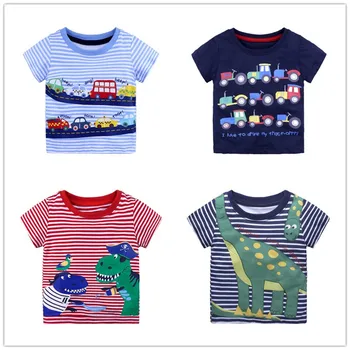Animale copii T-shirt, Bluze Copii Baieti Fete Îmbrăcăminte din Bumbac Tricouri Pentru Haine de Vară Desene animate Dinosaur Masina Barca cu Dungi Tee