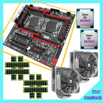 HUANANZHI dual X99 placa de baza cu dual procesor Xeon E5 2678 V3 excelent coolere de PROCESOR memorie 128G(8*16G) 1866 DDR3 ECC REG