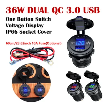 QC 3.0 36W Incarcator USB Rapid Incarcator Motociclete Auto Dual USB Încărcător de Priză LED cu Capace pentru Camion, Barca, ATV-uri DVR GPS