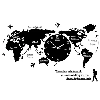 Hartă a Lumii mare Ceas de Perete 3D Negru Mecanism de Ceas Living Modern Nordic Acasă Ceas de Perete Decor Zegar Idei de Cadouri FZ555 14272