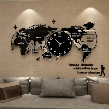 Hartă a Lumii mare Ceas de Perete 3D Negru Mecanism de Ceas Living Modern Nordic Acasă Ceas de Perete Decor Zegar Idei de Cadouri FZ555