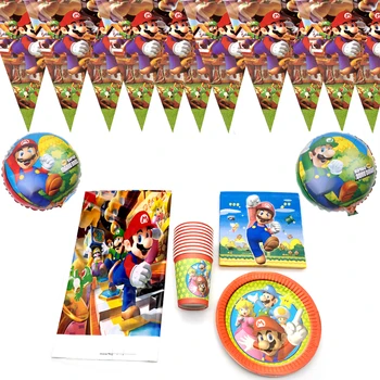 56pcs/lot Super Mario Baloane Petrecere de Ziua Servetele Steaguri Copil de Dus față de Masă, Farfurii Cesti Decor Băieți Favoruri Feluri de mâncare