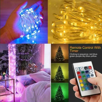 100 Led-uri de Control de la Distanță Lumini de Basm Sârmă de Cupru Lumini Șir LED 16 Culori pentru Ghirlanda Pom de Crăciun Sala de Nunta Decor
