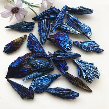 Naturale Cristal Piatra Turmalina Neagra Galvanizare Albastru Păun Coada Pene Decor Peisaj Sticla Ornamente De Dimensiuni Mici