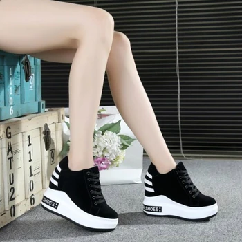 În 2020, NOI Femeile Platforma Pantofi Casual ochiurilor de Plasă Respirabil Pană, Pantofi cu Toc de 10 cm Toamna Talpa Groasă Adidași Femeie Deportivas Mujer W7