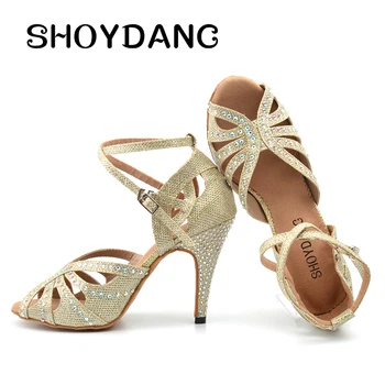 SHOYDANC Pantofi de Dans pentru Femei latină Aur Sclipici Argintiu Pânză Pantofi de Dans zapatos de mujer Stras Salsa, Samba, Tango, Dans
