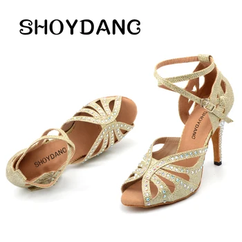 SHOYDANC Pantofi de Dans pentru Femei latină Aur Sclipici Argintiu Pânză Pantofi de Dans zapatos de mujer Stras Salsa, Samba, Tango, Dans