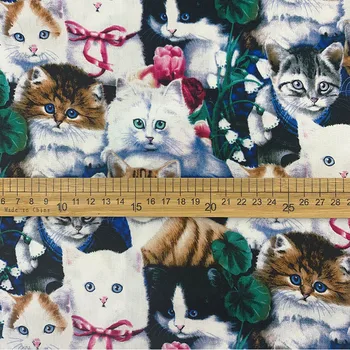 140cm Lat de Desene animate Pisica Tesatura Bumbac Tesatura Telas Mozaic de Grupuri de pisici de Imprimare Pânză de Cusut Haine Diy Quilting
