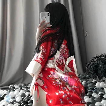 Lenjerie Sexy Kimono Japonez Cosplay Costum Stil Tradițional, Halat De Tentația De Costume, Pijamale De Mătase Moale Set Curea Pentru Femei