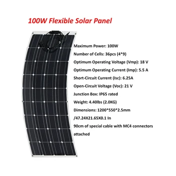 12V 100W Flexibil Panou Solar Placa Incarcator Solar De Baterie Auto 12V Baterie Telefon Celule Monocristaline 18V RU UE de Valori din SUA