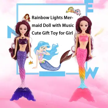 Moda Rainbow Lumini Sirena Papusa Cu Muzica Cadou Drăguț Jucărie Pentru Copii Cadou Cadouri De Crăciun