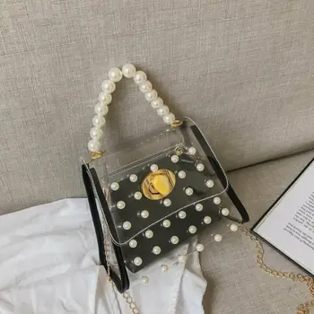 2019 nou pearl geantă de mână de moda pentru femei geanta de umar transparente, margele sac de Mesager