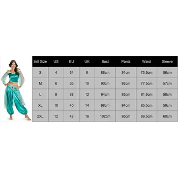 Aladdin Jasmine Printesa Cosplay Femei Fete cu Haine de imbracat Costum Petrecere Femei Top+Pantaloni+Benzi 3pcs Set Haine
