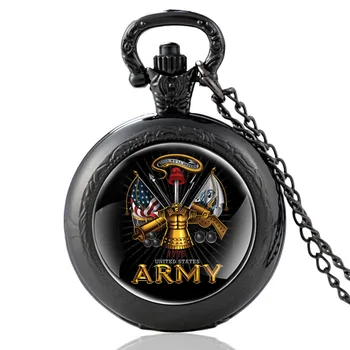 Negru Clasic Armata Statelor Unite Logo-Ul Cuarț Ceas De Buzunar Clasic Femei Bărbați Pandantiv Colier Ceasuri Cadouri