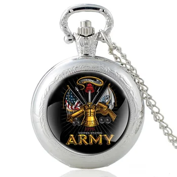 Negru Clasic Armata Statelor Unite Logo-Ul Cuarț Ceas De Buzunar Clasic Femei Bărbați Pandantiv Colier Ceasuri Cadouri