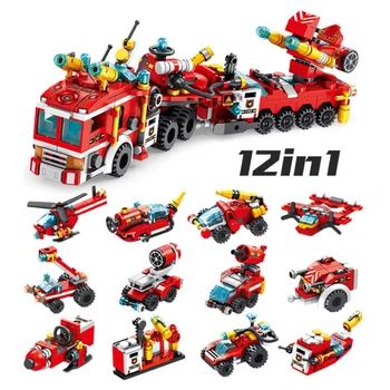 557pcs de stingere a Incendiilor 12in1 Camioane De Elicopter Masina de Blocuri City Pompier Lumineze Cărămizi Copii Jucărie Cadou
