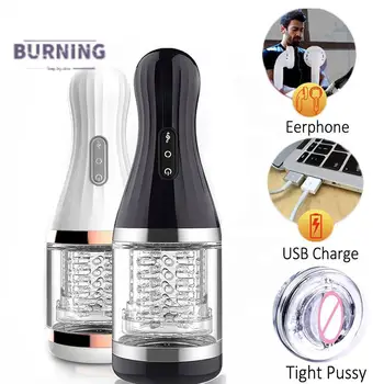 USB Voce Masturbator & 360 de Grade Roti Jucarii Sexuale Pentru Barbati 3D Vagin Vibrator Erotic Pizde 7 Viteze de sex Masculin se Masturbeaza Cupa