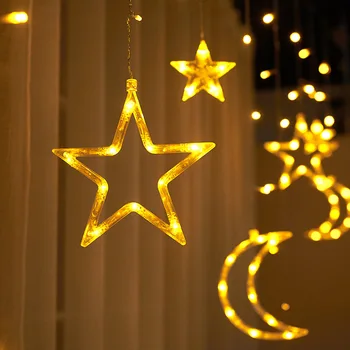 Crăciun Lumini De Basm Feston Dus Șir De Iluminat Cu Stele, Luna Ghirlanda Fereastră Perdea De Interior, Decorare Pom De Crăciun De Nunta Lămpi