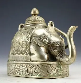 Rafinat Clasic Chinez Miao Argint Elefant Forma De Bun Augur Ceainic