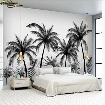 Beibehang Personalizate de hârtie de Perete Murală Schiță Alb-Negru Tropicală Copac de nucă de Cocos Nordic TV Canapea Fundal Tapet 3d