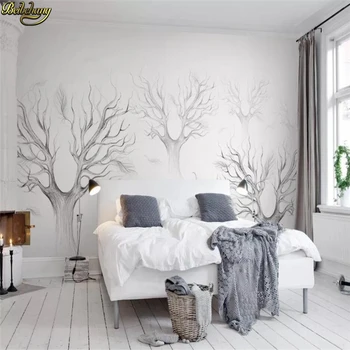 Beibehang Personalizate de hârtie de Perete Murală Schiță Alb-Negru Tropicală Copac de nucă de Cocos Nordic TV Canapea Fundal Tapet 3d