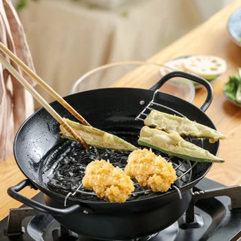 20cm Ușor se Toarnă Non-Stick de Acoperire Tempura Oala Friteuza cu Ulei de Picurare, Picurator Rack-a Făcut în Japonia Mini Deep Fry Pan