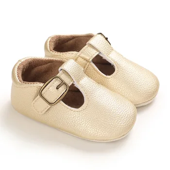 New Baby Pantofi Alb Nou-născut Fată Catarama PU Moale Anti-alunecare Copil pat de copil se Târască Pantofi Prewalker 0-18M