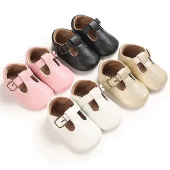 New Baby Pantofi Alb Nou-născut Fată Catarama PU Moale Anti-alunecare Copil pat de copil se Târască Pantofi Prewalker 0-18M