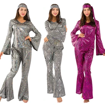 2020 Ultimul Model Decolorarea ' 60 ' 70 Disco&Hippie Costume Femei Setsuit Cosplay Hip Hop Jazz Costum de Halloween Pentru Adulti