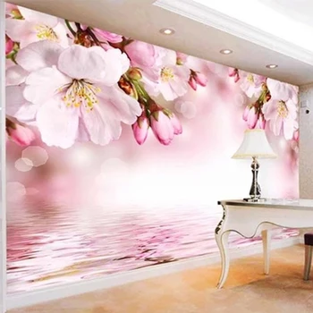 Personalizate 3D pictura Murala de Perete Tapet Modern Pink Peach Blossom de Reflecție Flori Fresca Camera de zi Dormitor Decor de Perete care Acoperă