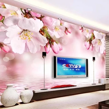 Personalizate 3D pictura Murala de Perete Tapet Modern Pink Peach Blossom de Reflecție Flori Fresca Camera de zi Dormitor Decor de Perete care Acoperă